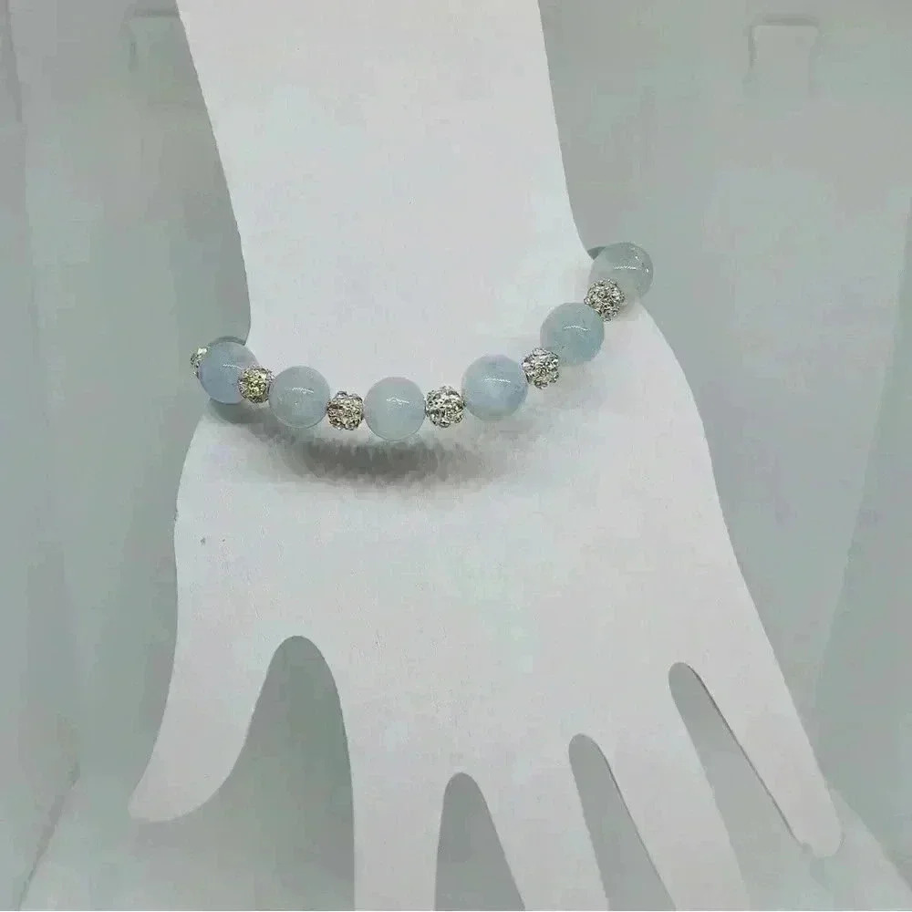 Natural Aquamarine Stone Beaded Bracelet - Picture 6 of 7